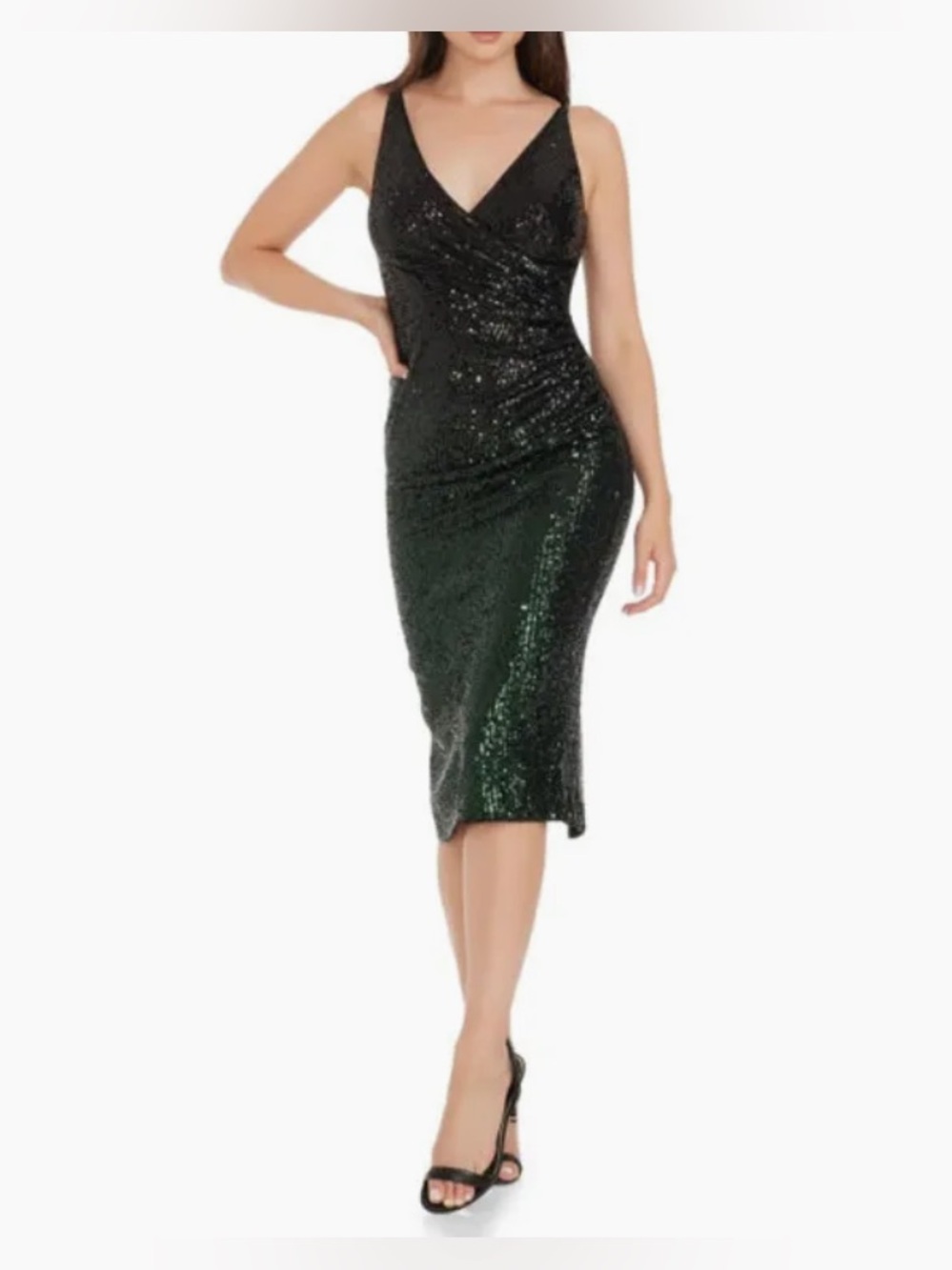 Dress The Population Anita Sequin Body Con Cocktail Dress in Pine Multi Size Med